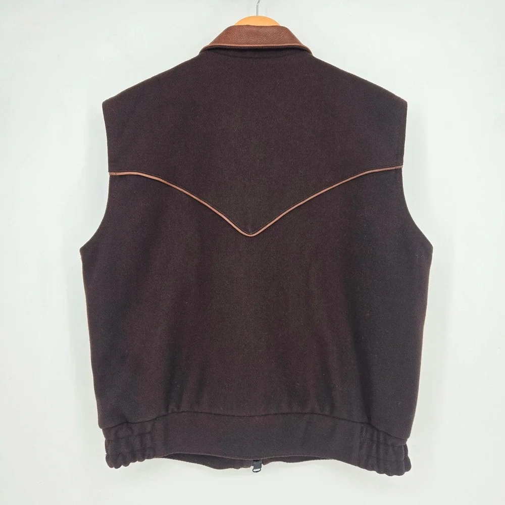Vtg Leather/Wool Schaefer Outfitter Brown Vest Mens M USA Made Cowboy Western